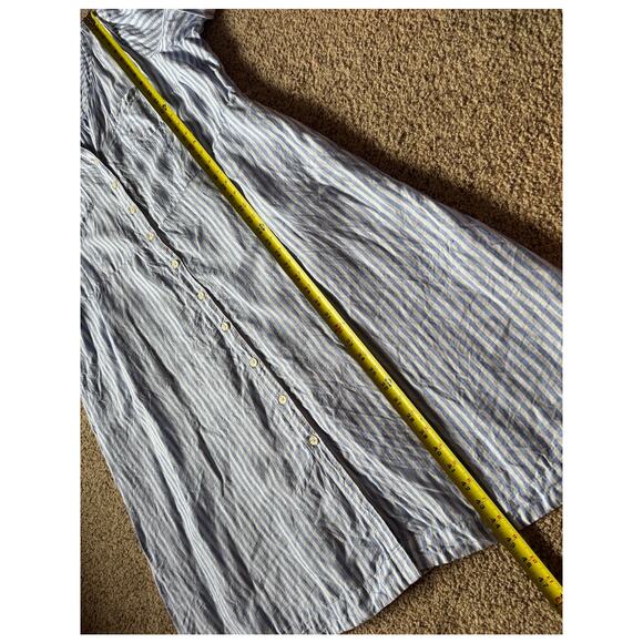 Talbots Linen Shirt Dress Midi Striped Button Front Minimalist Lagenlook Pockets - Picture 4 of 5